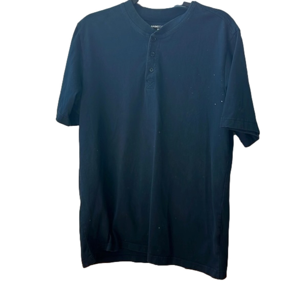 Basic Editions Navy Blue Short Sleeve Shirt Men's Medium